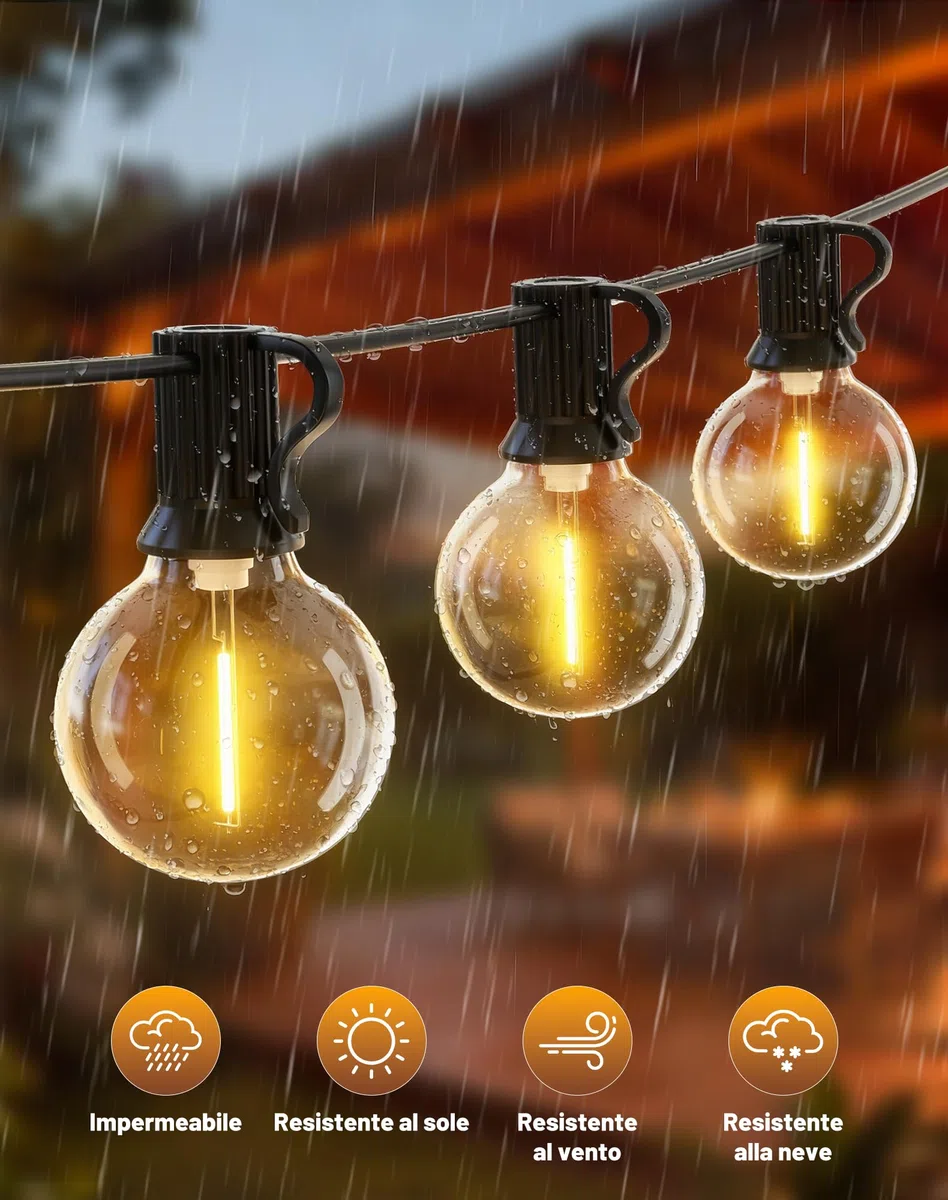 Catena Luminosa Esterno Luci-Giardino 9M - 30Ft G40 Luci da Esterno Gazebo LED Lampadine Terrazzo Filo Lucine Impermeabile lampade Giardino Interno Fila Luminosa per Balcone Bianco Caldo