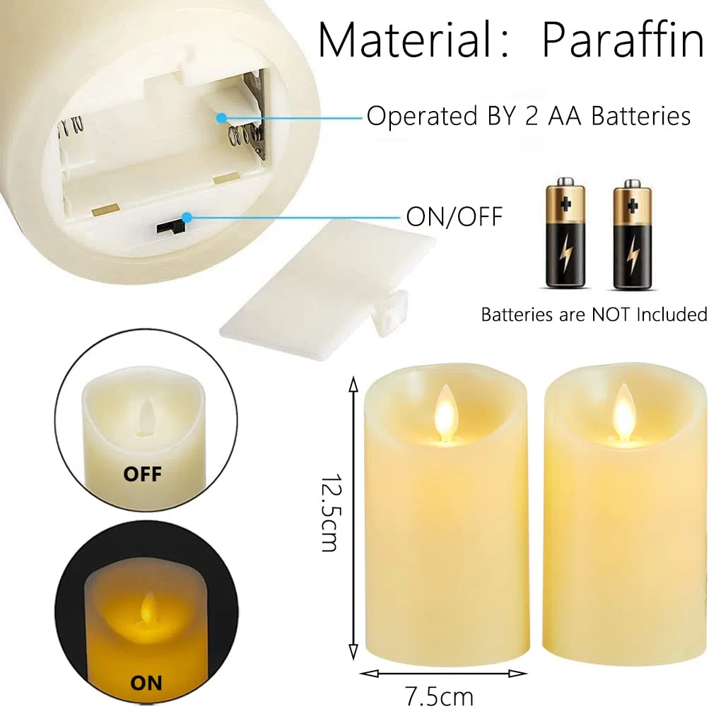Lonkenn Candele LED 2 pezzi Candela LED con Fiamma Tremolante Candele a Batteria Candela con Telecomando a 10 Tasti Funzione Timer Realizzato in Vera Paraffina Candela Decorazione-12.5cm Ivory