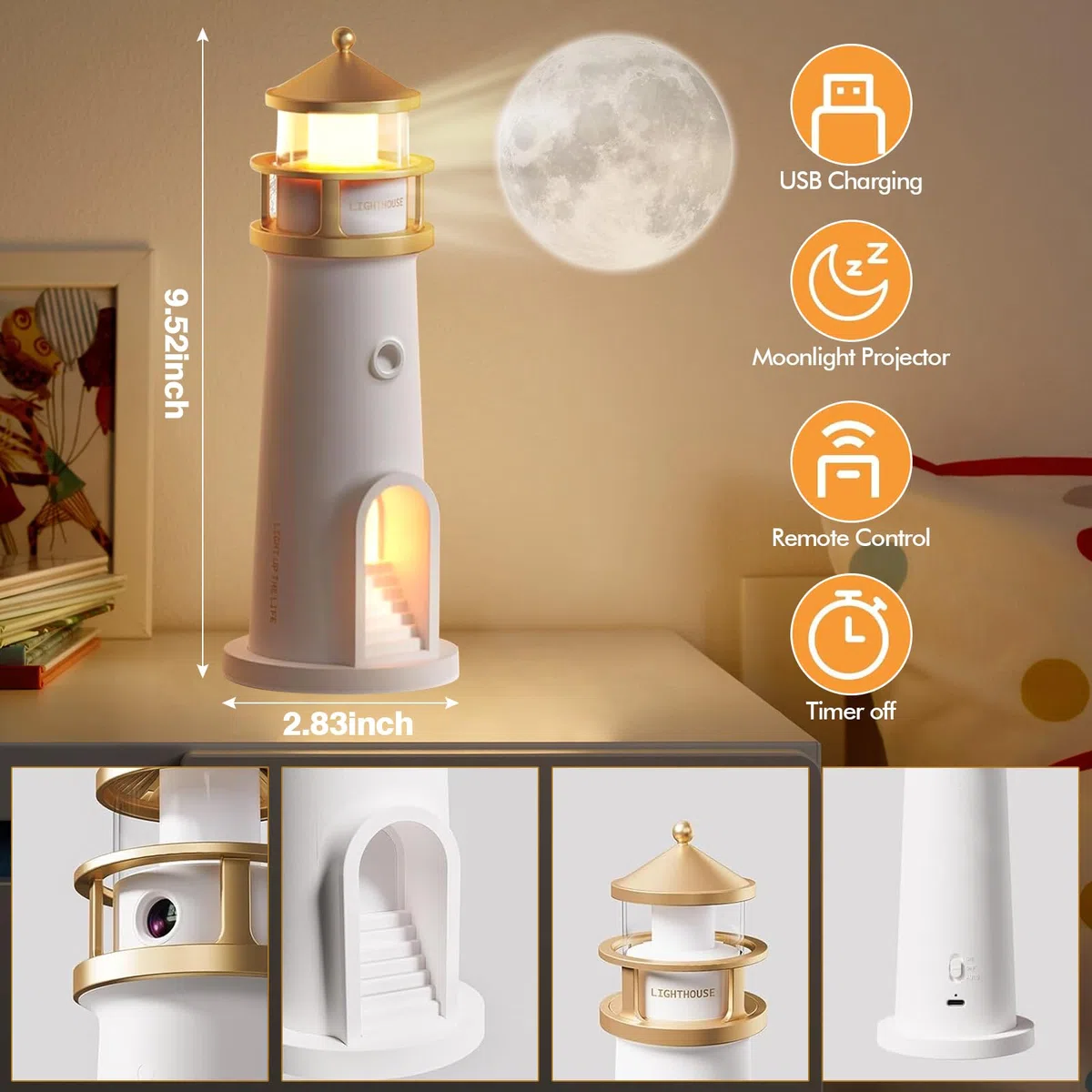 Luce di Proiezione Lunare, Lampada Faro con Telecomando, Luce Notturna Bambini, Romantica Lampada Proiettore, Decorazione Faro con Luce a LED, Regalo per Natale, Compleanno, Ringraziamento