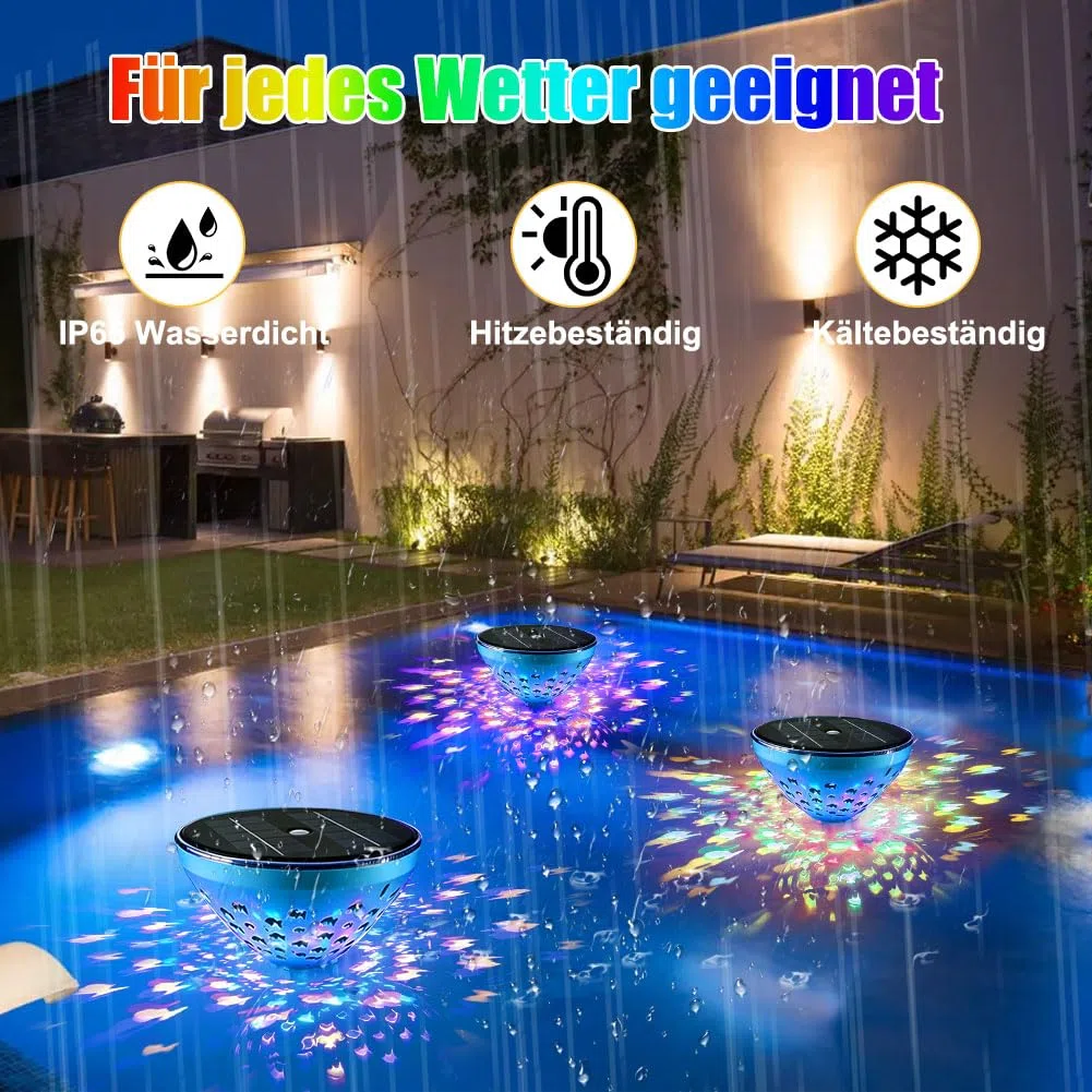 Illuminazione solare per piscina galleggiante – RGB cambia colore luce LED piscina con proiezione di pesce – IP68 impermeabile e rilevamento automatico del crepuscolo | Lampada solare per piscina da
