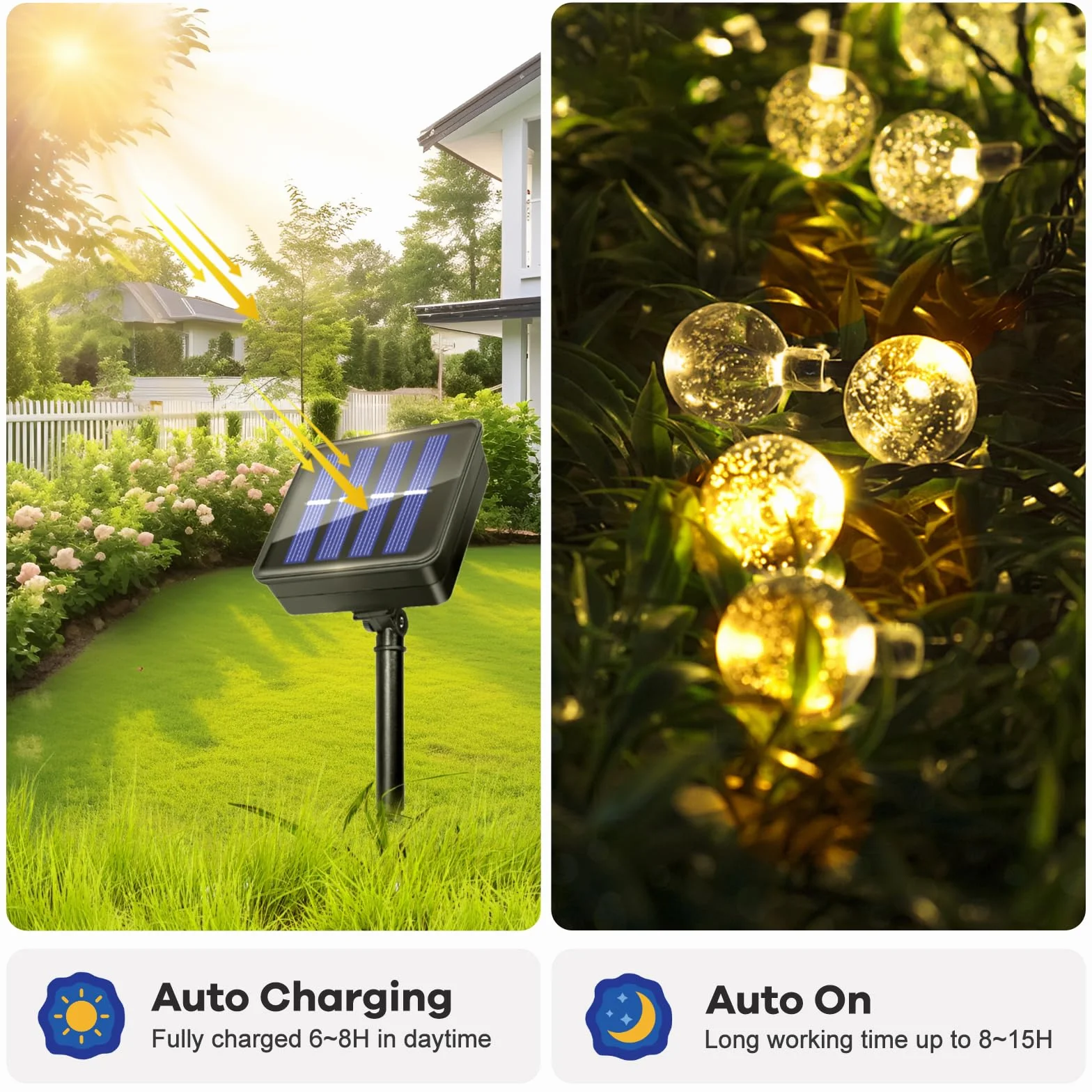 Luci Solare Catena Luminosa Esterno, 11M 60LEDs Luci Solari da Giardino, IP65 Impermeabile, 8 Modalità Luce Energia Solare Giardino Esterno per Feste, Terrazzo, Balcone, Matrimonio (Bianco Caldo)