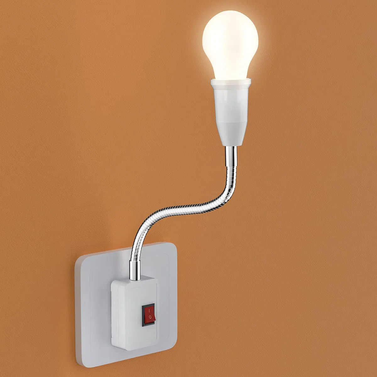 Portalampada con interruttore, 2 pezzi portalampada con cavo flessibile per lampadine LED E26/E27, AC 230 V, lampada da cucina, lampada da lettura, lampada da parete, senza lampadina (20 cm)