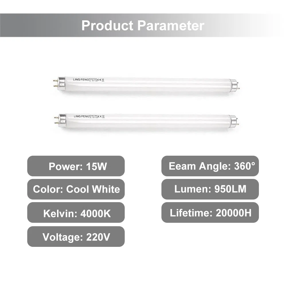 Generico T8 15W Tubi Fluorescenti 2 Pezzi, 450mm, Bianco Freddo 6500K, Attacco G13, Luce a Basso Consumo Energetico, Luce Di Emergenza a Risparmio Energetico, Adatta per Cucina, Bagno, Armadio