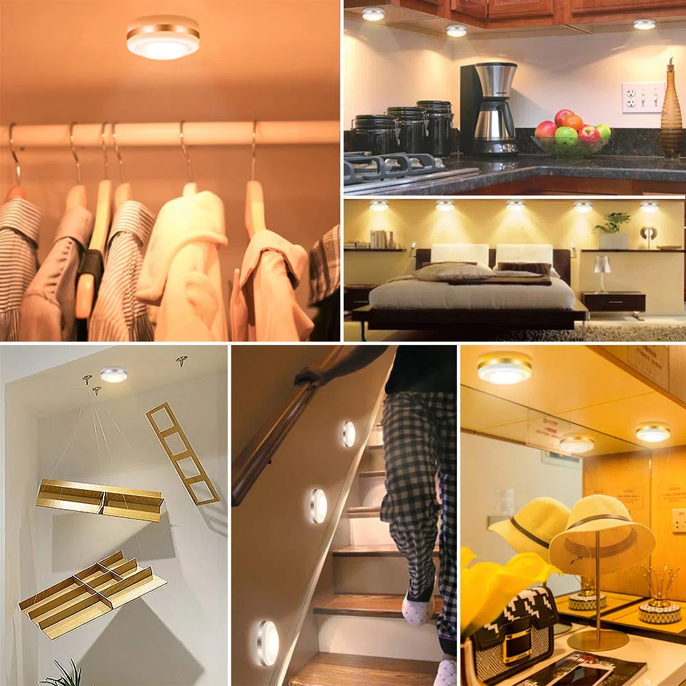 luci a LED per armadietto, confezione da 6 Bianco caldo,5 Perle LED Lampada,senza fili, con 2 Telecomando,telecomando per Vetrine Credenza Guardaroba Corridoio Cucina