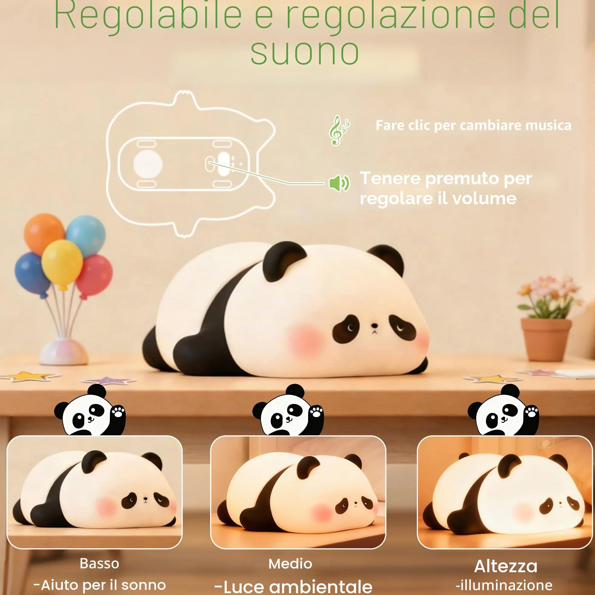 FAMIDUO Luce Notturna Bambini Panda - Rumore Bianco, 4 Suoni Rilassanti per Dormire, Lampada da Comodino Silicone con Timer, Dimmerabile, Regalo Simpatico a Forma di Panda per Bambini,Maschi e Femmine