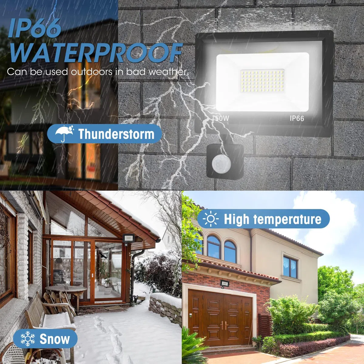 Faretto LED da Esterno Con Sensore di Movimento 50W Bianco Caldo 3000K IP66 Impermeabile 5000LM per Cortile, Giardino