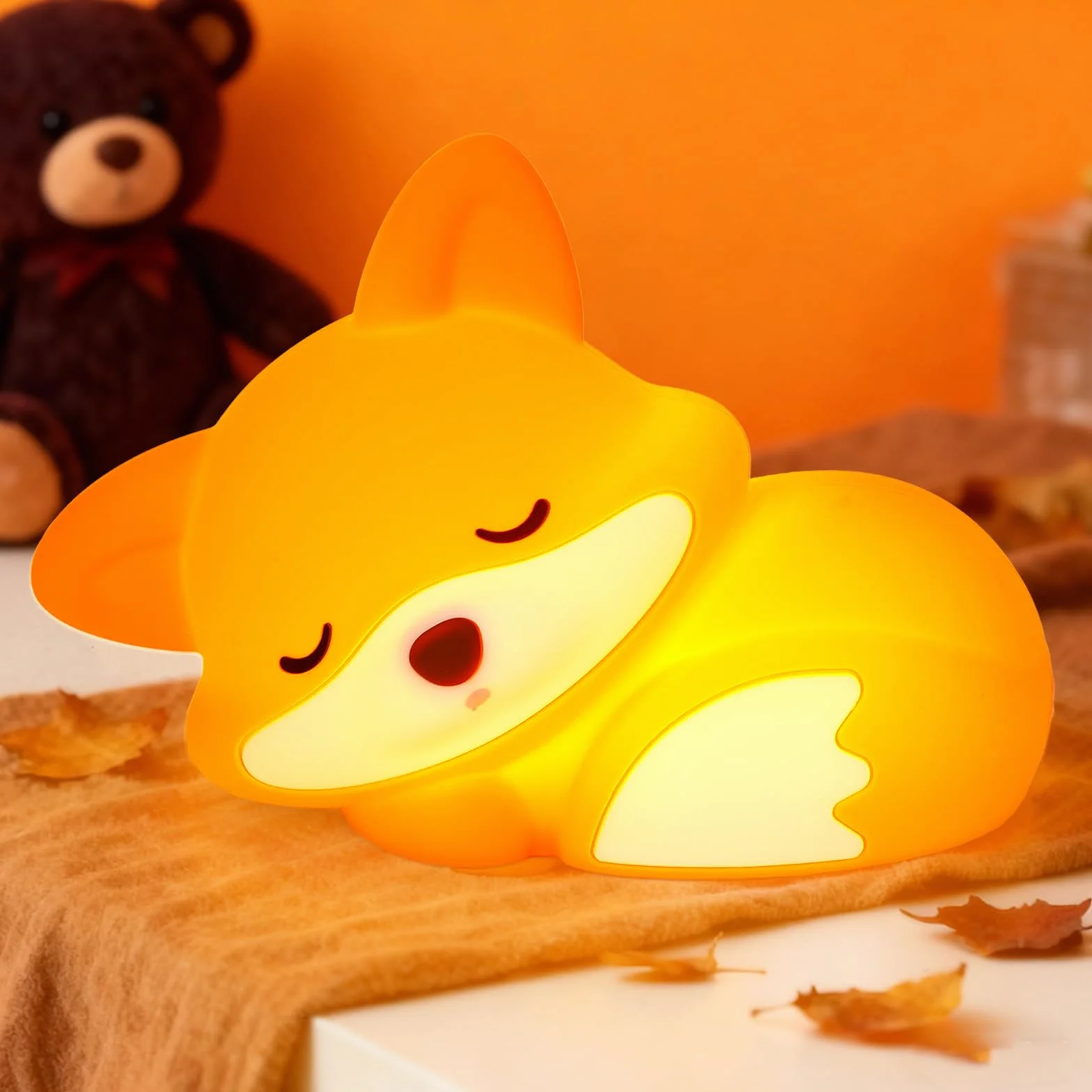 Amaredom Luce Notturna Volpe Simpatica Lampada LED in Silicone Dimmabile con Timer e Touch Control Perfetta per Camera dei Bambini, Comodino, Camera da Letto e Soggiorno