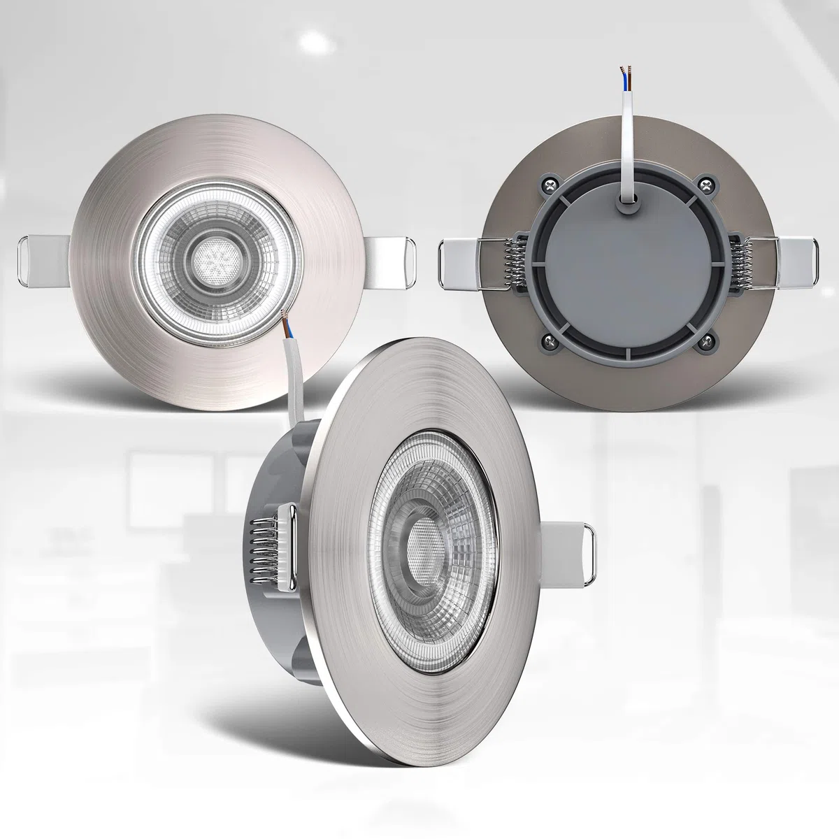 B.K.Licht Faretti LED da incasso dimmerabili ultrapiatti per bagno, LED integrati 4,9W, foro Ø68mm, luce calda 3000K, 480Lm, set da 3, rotondi, plastica color nichel opaco 230V IP44