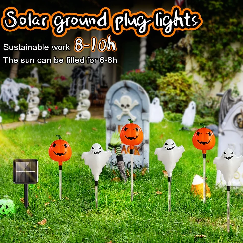 Kit di luci solari decorative di Halloween - zucche - fantasmi - illuminazione a LED - lanterna esterna - decorazione per prato, recinzione, portico e balcone