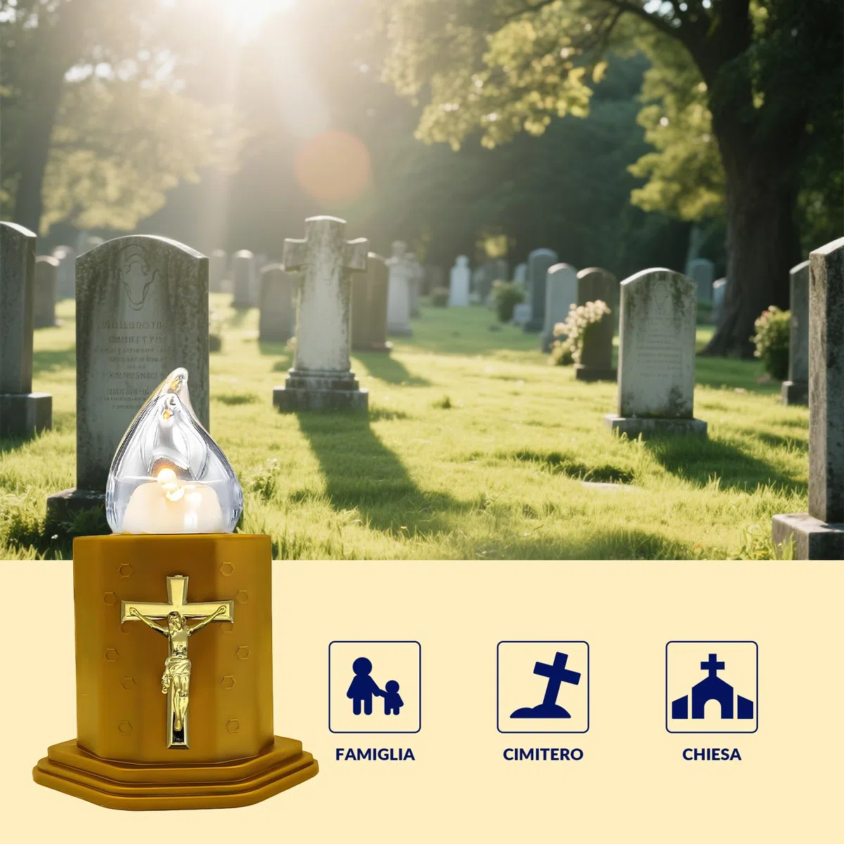 Candele a LED per cimiteri e chiese candele a batteria con effetti fiamma oscillante resiste pioggia sole durata 210 giorni (ORO)