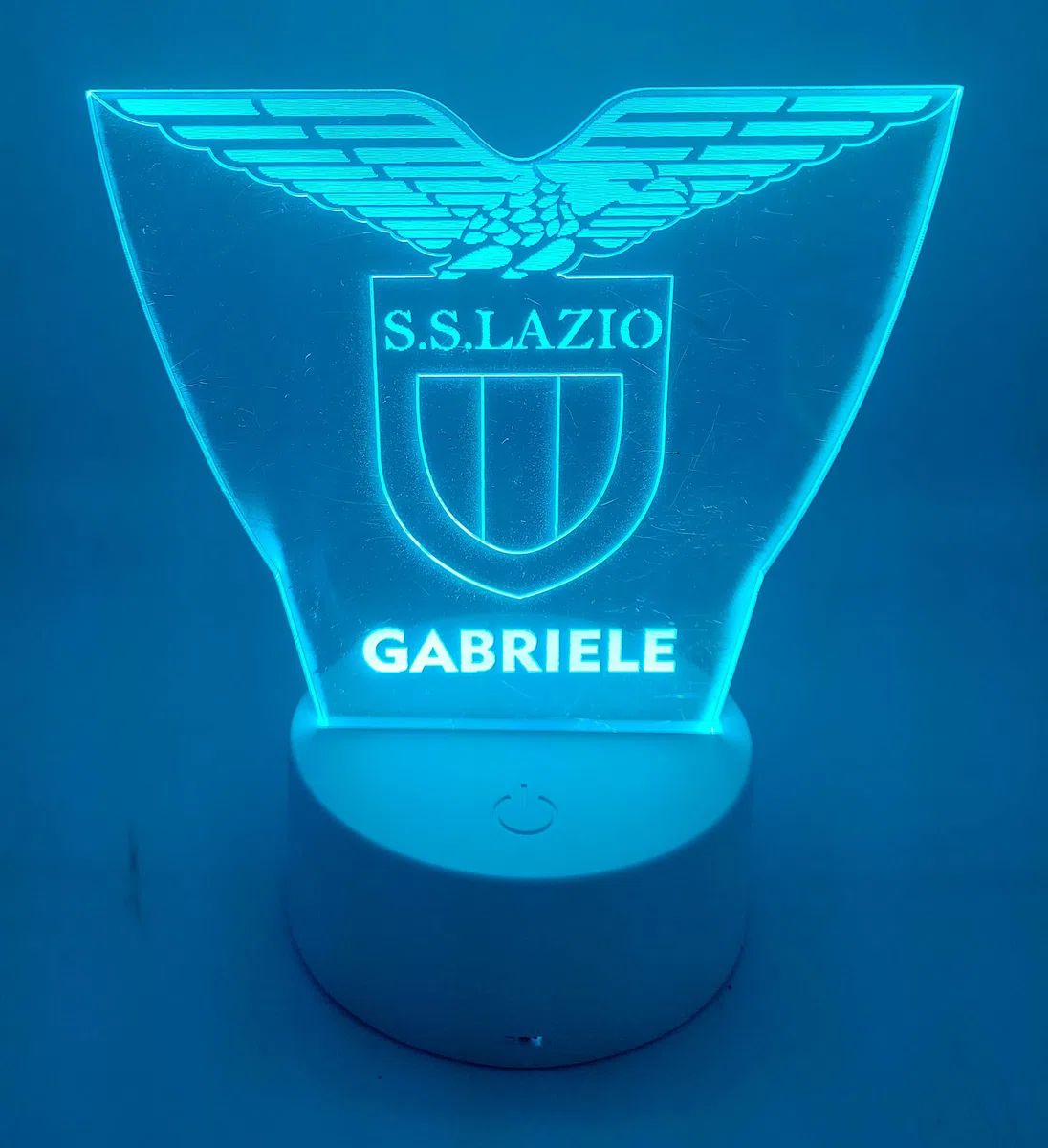 Generico Lampada in Plexiglass con Base Nera Logo Lazio Calcio e Nome Personalizzato Decor Night Light LED Luce Camera 7 Colori