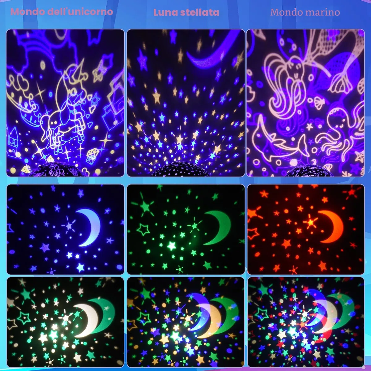 Unicorno Luce Notturna, Proiettore Stelle Soffitto Natale Regali per Bambini 2-8 Anni, Lampada Notturna Unicorno, Regalo Giocattoli 3-9 Anni, Cameretta