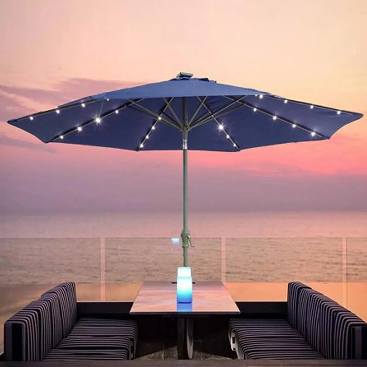 Luci solari a LED per ombrellone, da giardino, patio, ombrello, 6 modalità, 104 LED, striscia luminosa per ombrellone da giardino, tenda da campeggio (bianco caldo)