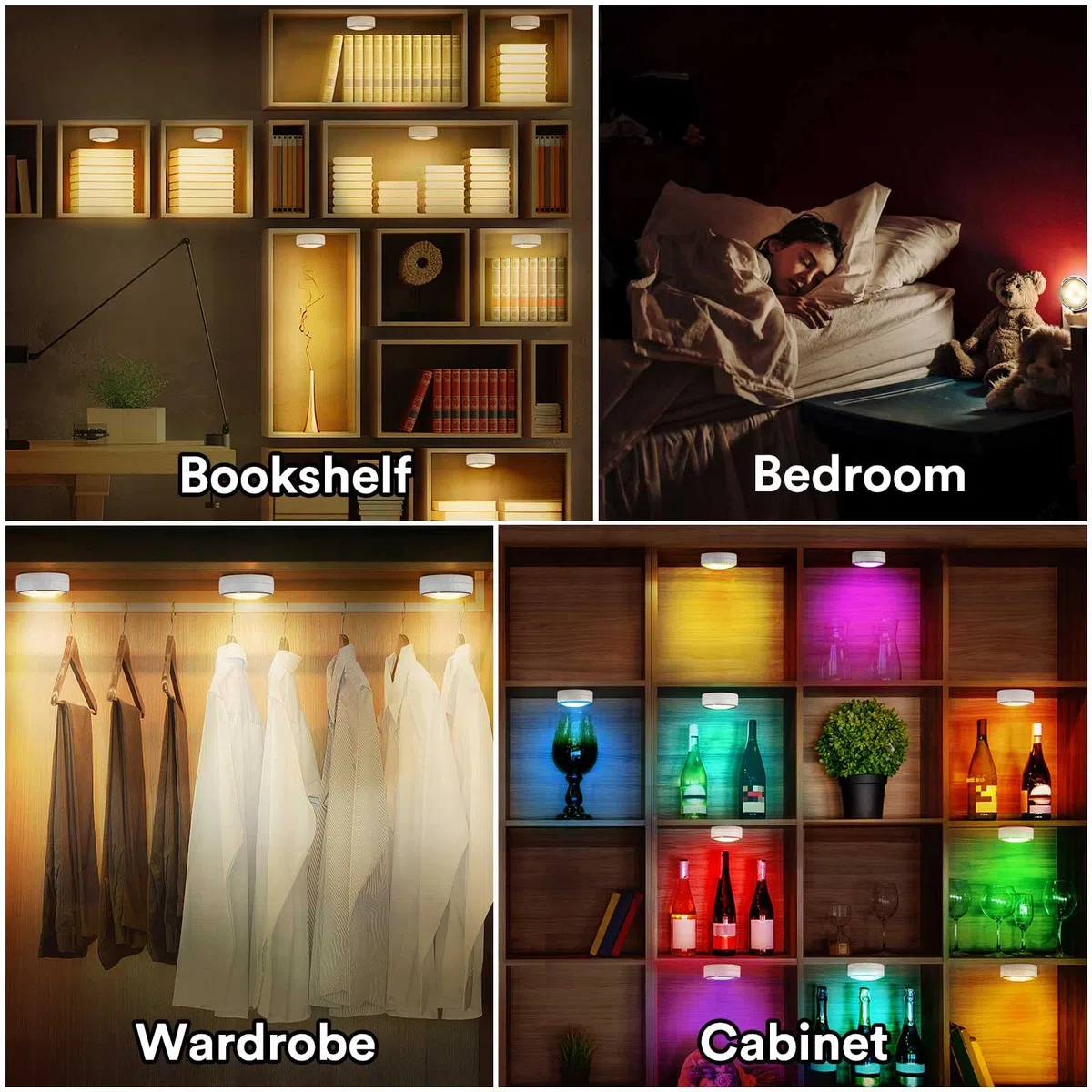 Onumii Luce LED Sottopensile Cucina a Batteria per Armadio, Luce Notturna con Telecomando, Adesive Colorate per Guardaroba Libreria Scaffale, Bianco - Pacco da 2