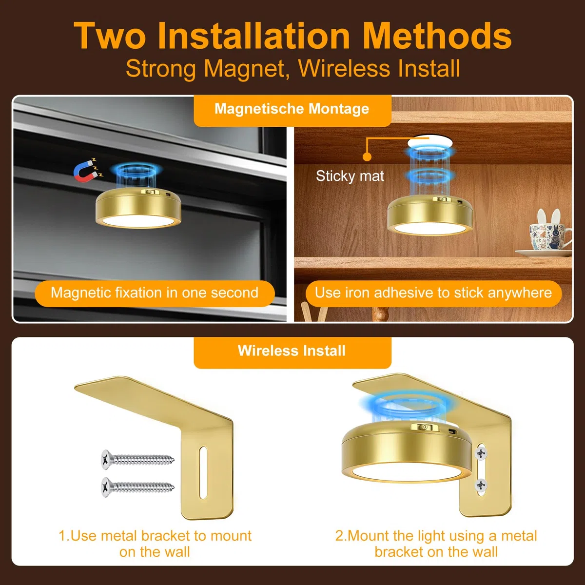 3 Pezzi Luce per Quadri Senza Fili con Telecomando, 3 Colore Luci per Quadri Senza Fili Batteria, Luci LED Magnetiche Wireless per Esposizione Pittura Vetrina (Oro)