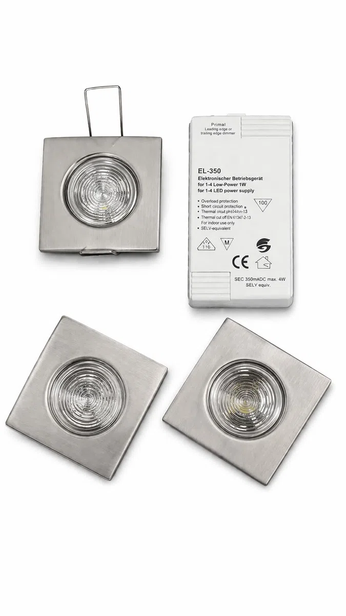 Generico Faretti LED da Incasso Quadrati Set 3 Pezzi, 1W per Faretto, Luce Bianco Neutro, Nichel Spazzolato, Mini Spot LED 46x46 mm con Driver EL-350 per Soffitto