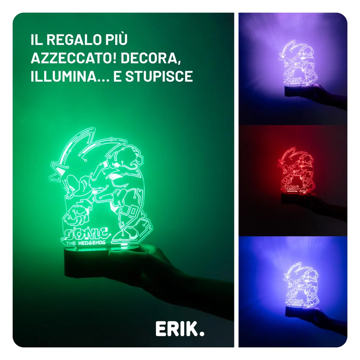 Grupo Erik Lampada Sonic - Lampada da Comodino o da Tavolo LED Gaming con Cavo USB o Batterie AAA | Luce Notturna Bambini 17 x 20 x 5,5 cm