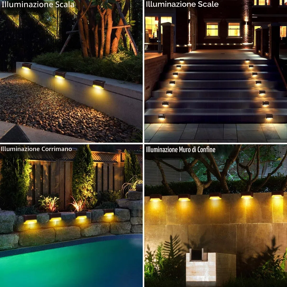 CNMTCCO Confezione da 12 lampade solari nere per esterni per giardino, scale, recinzione, illuminazione per vialetti per la decorazione di cortile, terrazzo, scale e giardino (nero)