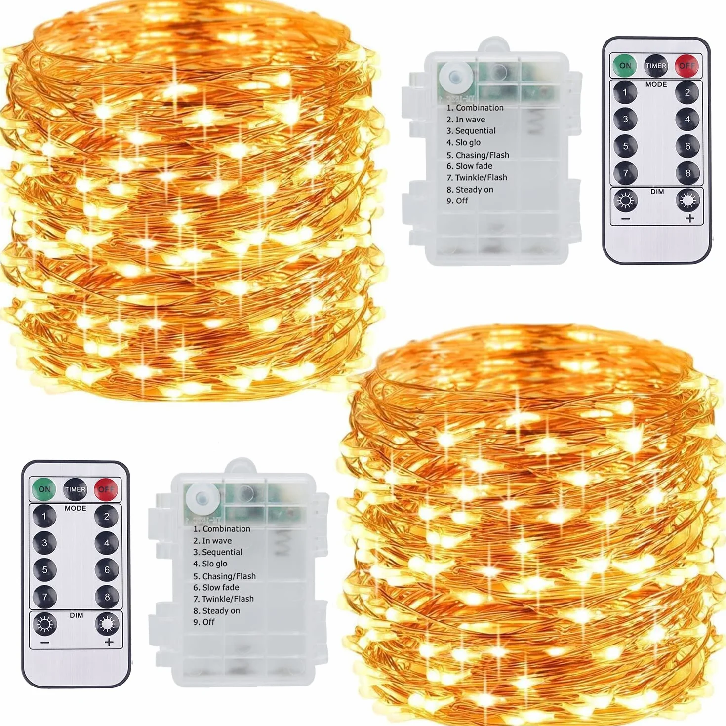 SUNNOW 2 Pezzi Stringa Luci LED - 10M/33FT Catene Luminose 100LED Luci Natalizie Batteria Impermeabile IP65, Esterno/Interni Lucine Decorative per Balcone Giardino Feste Natale