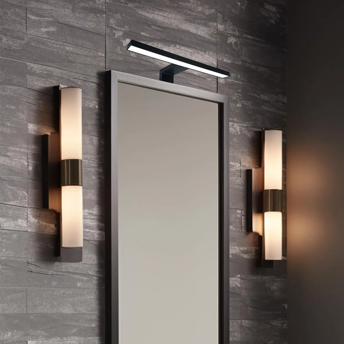 Lampada LED da Specchio Bagno | Applique per Trucco | IP44 Resistente all'Acqua | Luce Fredda 6000K, Nero, 30 cm, ABS