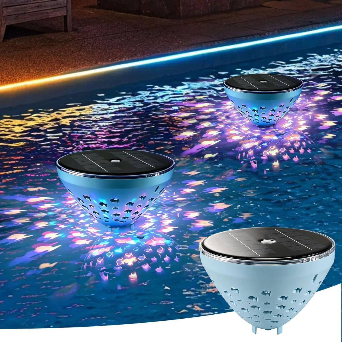 Illuminazione solare per piscina galleggiante – RGB cambia colore luce LED piscina con proiezione di pesce – IP68 impermeabile e rilevamento automatico del crepuscolo | Lampada solare per piscina da
