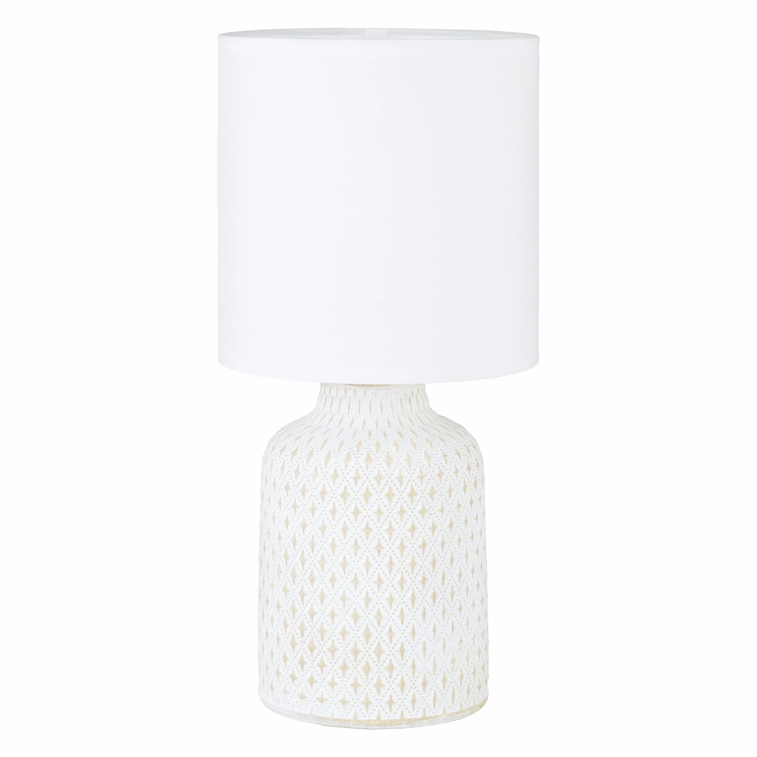 Eglo Bellariva Lampada da tavolo, lampada da comodino in ceramica color crema, tessuto bianco, lampada da soggiorno, lampada con interruttore, attacco E14