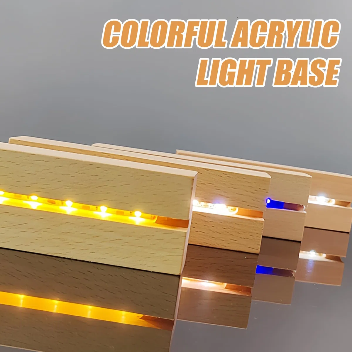Set di 4 supporti di base LED USB in legno con base a LED da scrivania, con interruttore USB, per piastre acriliche fai da te, per vetro smerigliato, piastra di cristallo