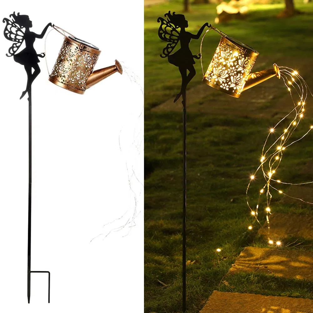 Luce elettrica solare del bollitore d'acqua fata, giardino decorativo del ferro battuto Retro Cute Elf Floor Light, senza fili Dusk to Dawn LED lampada impermeabile.