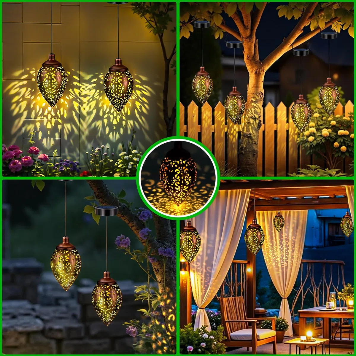 2 Pezzi Lanterne Solari da Esterno, Impermeabile IP65 Metallo Lampada Solare da Giardino, Lanterna Solare da Appendere per Balcone, Patio, Terrazza, Decorazioni, Matrimoni, Bianca Calda