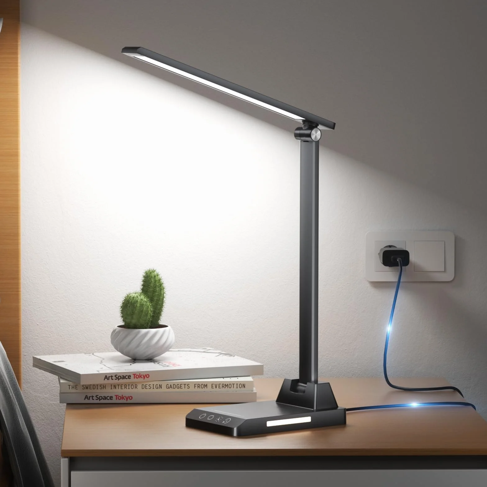 Lampada da Scrivania, Lampada da Tavolo, 5 Modalità di Luce x 10 Livelli di Luminosità, USB Lampada Scrivania, Timer 30/60min Lampada Led da Tavolo, Nero