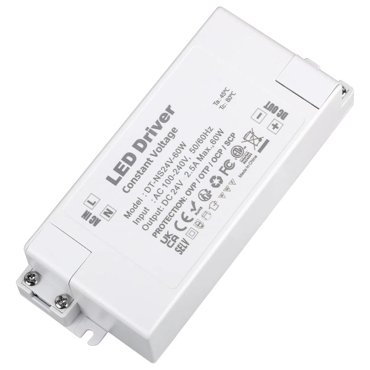 Trasformatore LED 24V 60W, 220 24V DC 2.5A Alimentatore, Bassa Tensione Costante Driver per Strisce, Luci per Armadi e G4, MR11, MR16 Lampadina (Confezione da 1)