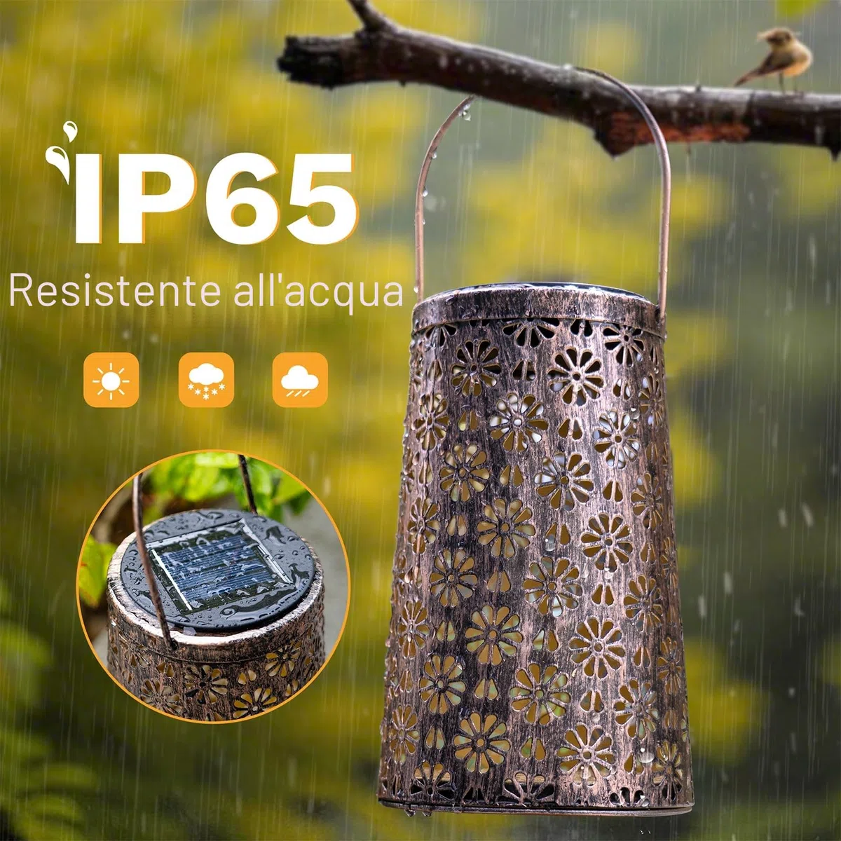 Lanterna Solare da Esterno, 2 Pezzi Metallo Lanterne Solari da Esterno IP65 Impermeabile LED Luce Retro Illuminazione per Esterni Patio Giardino Balcone Terrazza Festa Decorazione