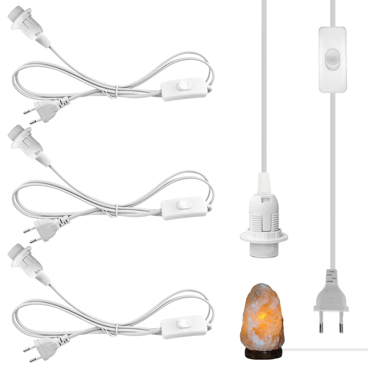 Confezione da 4 cavi E14 portalampada con interruttore e spina europea, cavo 3,5 m, interruttore a vite per cucina, ufficio, soggiorno, cameretta (bianco)