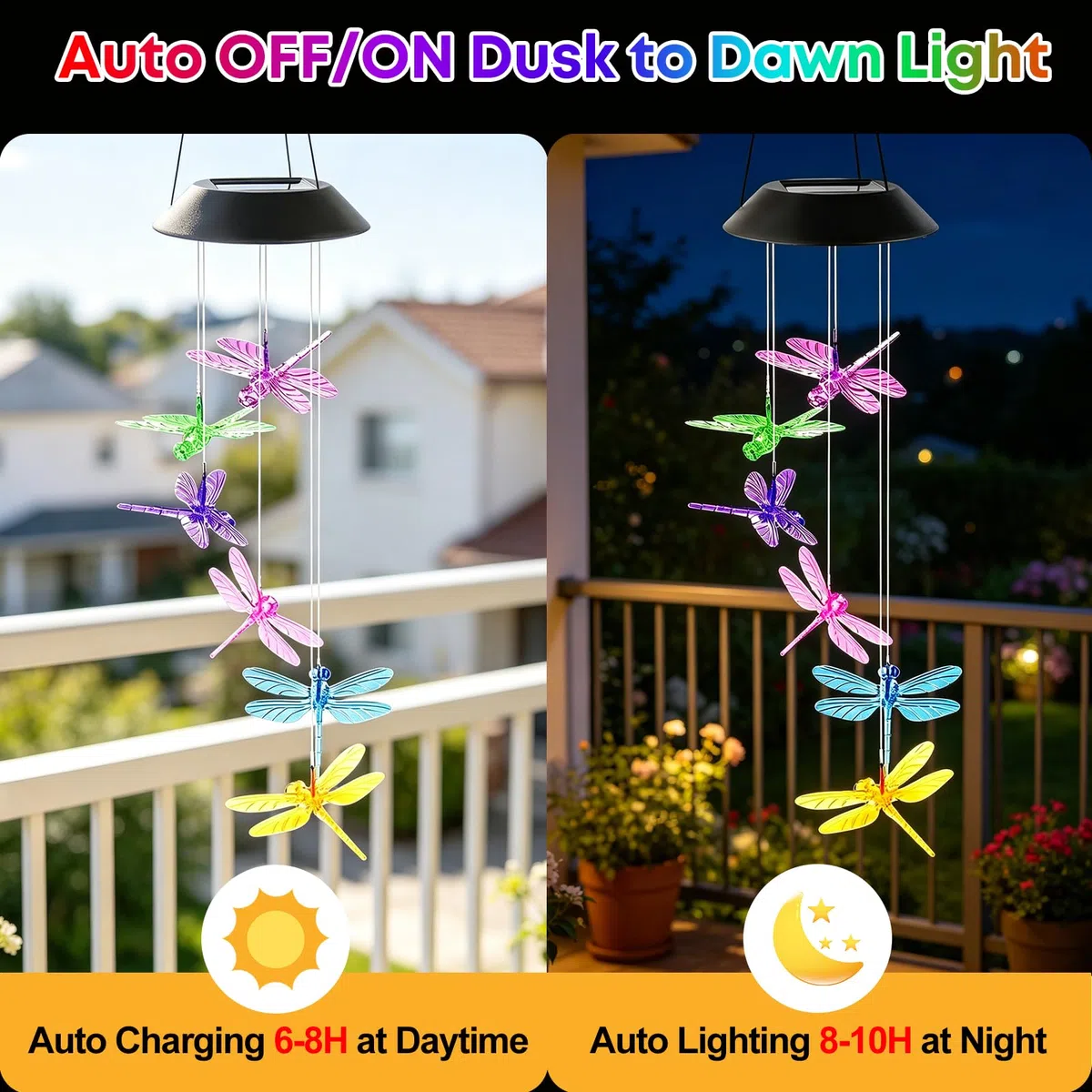 Set da 2 giostrine solari da esterno a forma di libellula – Lampade solari per giardino, balcone – Resistente alle intemperie – Decorazioni sospese luminose – Idea regalo per donna, mamma, nonna