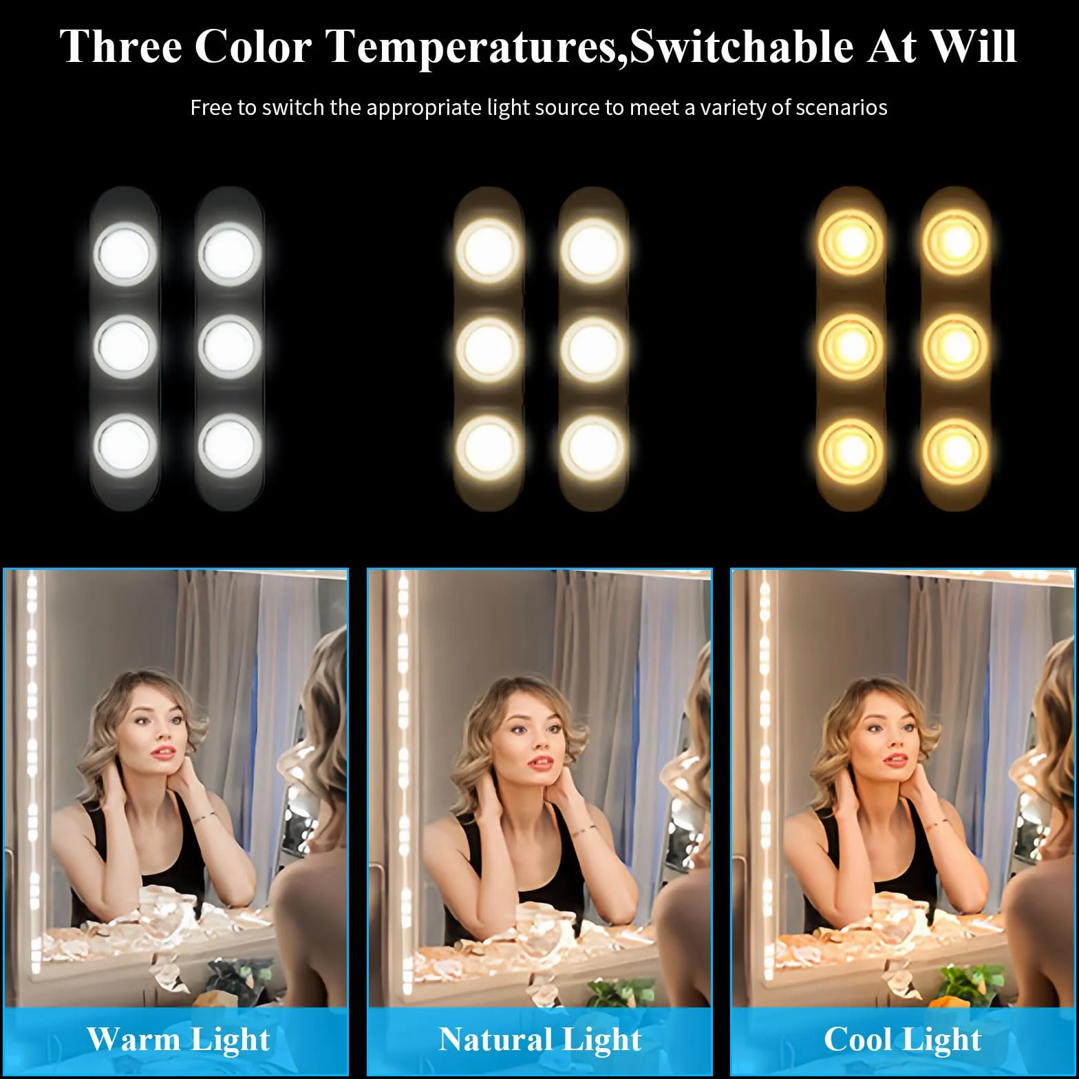5M Luci LED da Specchio Dimmerabile 3 Colori, 60 LED Kit Illuminato per Make Up, Applica a Specchio Cosmetico e Bagno
