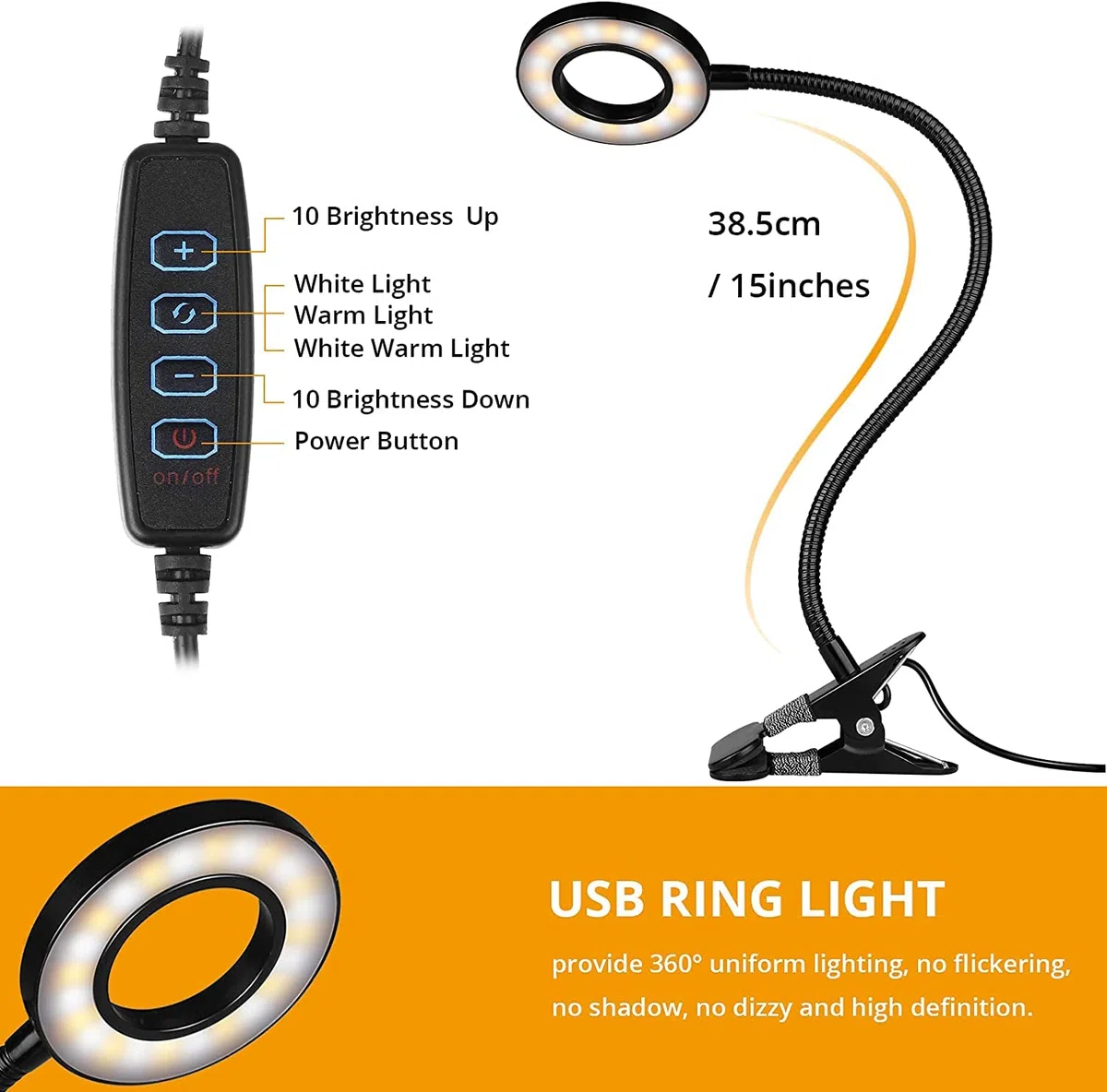 TBTeek Lampada da Lettura, 48 LED Lampada a Pinza, Lampada da Scrivania per la Cura degli Occhi, 3 Modalità e 10 Livelli di Dimmerazione, Lampada a Morsetto per Uso Ufficio Casa, Adattatore CE Incluso