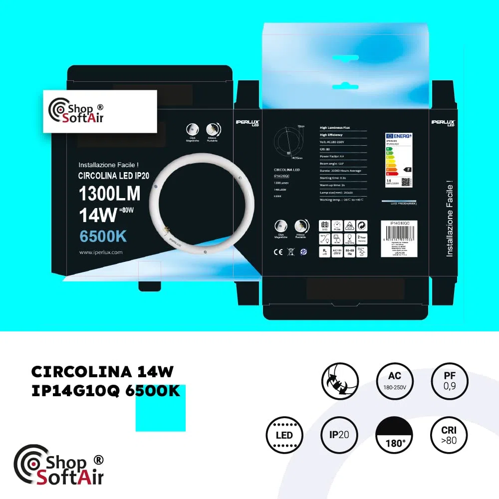 Circolina Led Consumo 14W Corrispondenza 80W diametro 21,5 cm 1300LM Lumen Luce Bianco Naturale 4000k Calda 3000k Fredda 6500k Attacco G10Q T9 (Luce Fredda 6500k)