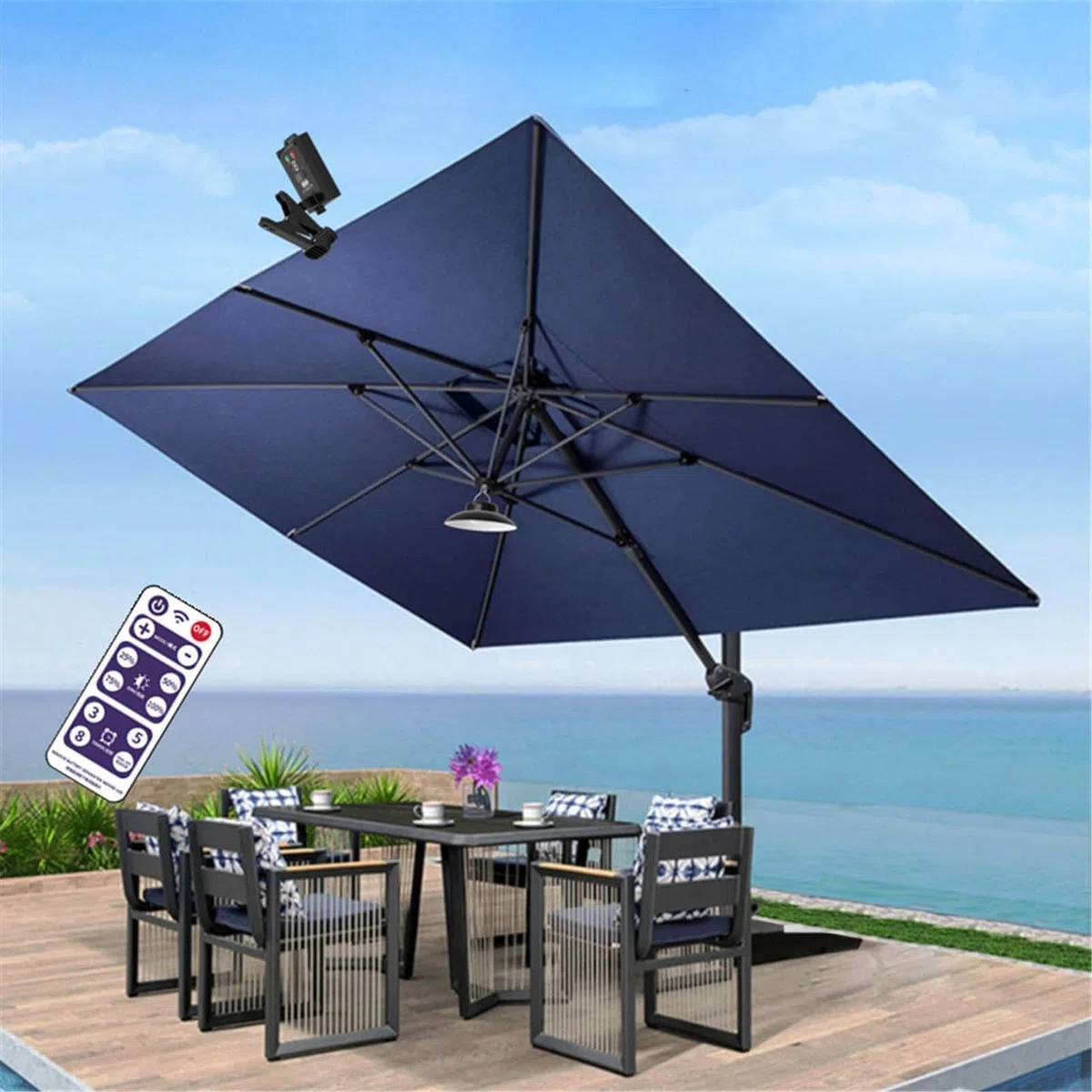 Luci per ombrelli da Esterno | Ombrello Impermeabile ad energia Solare con Clip - Ombrello a LED Ricaricabile per Patio per da Spiaggia, Campeggio, Decorazione per Feste in Giardino