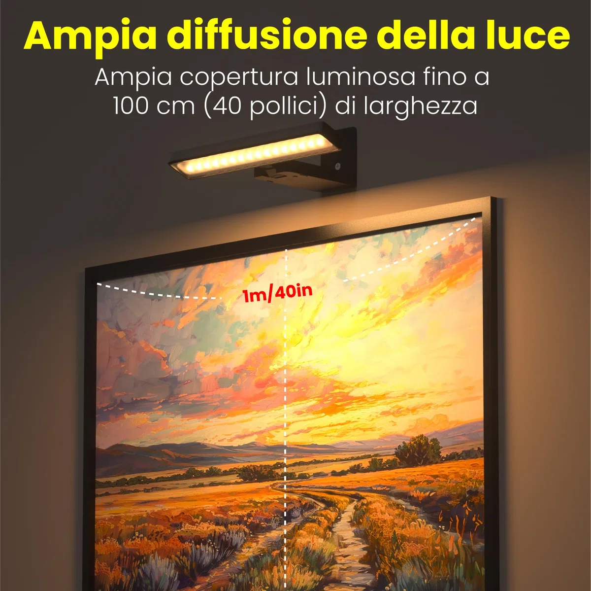 Luce per Quadri Senza Fili, Lampada da Parete Ricaricabile con Telecomando, 3 Temperature di Colore, 10 Livelli di Luminosità Regolabile, Timer, per Dipinti, Specchio e Freccette