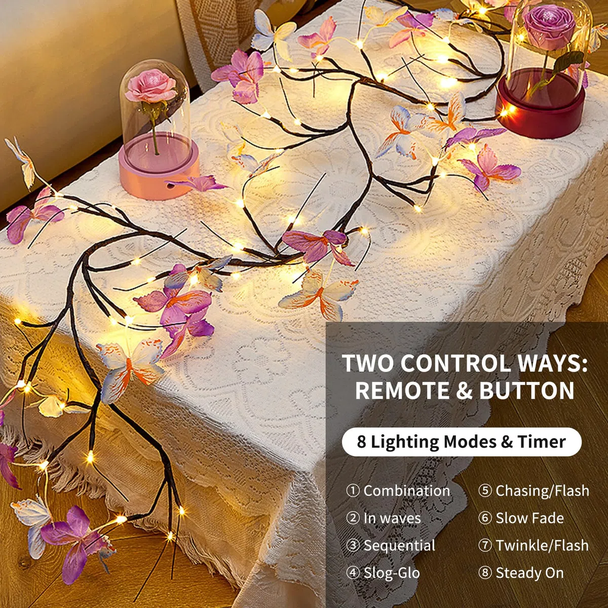 Farfalla Willow Vine Decorazione Da Parete,48 LED Luce a Forma di Farfalla 1.6M,Luci a LED Flessibili da Parete,Decorazione Primaverile,8 Modalità,per Natale,Festa Della Mamma,San Valentino