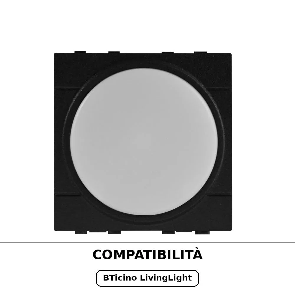 Lampada segnapasso LED da incasso 2 moduli con tasto click ON/OFF, luce bianca naturale 4000K, compatibile BTicino Living, nero
