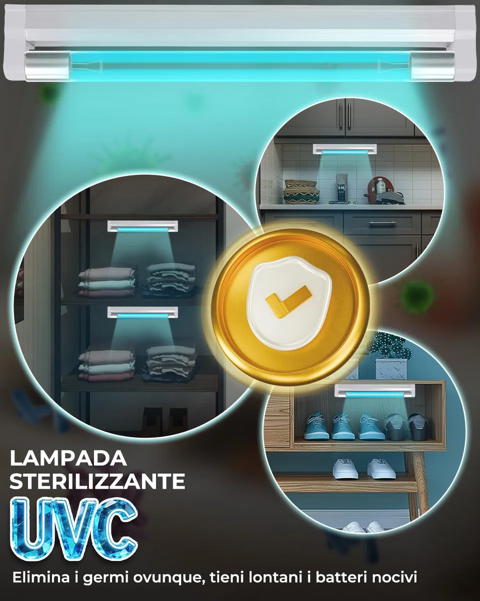 6W Lampada UVC germicida con ozono Lampada Sanificante da 253,7 nm con cavo e spina, UV Lampada Germicida Raggi per Scarpe/Armadio/Mobile/Bagno, Aria Fresca