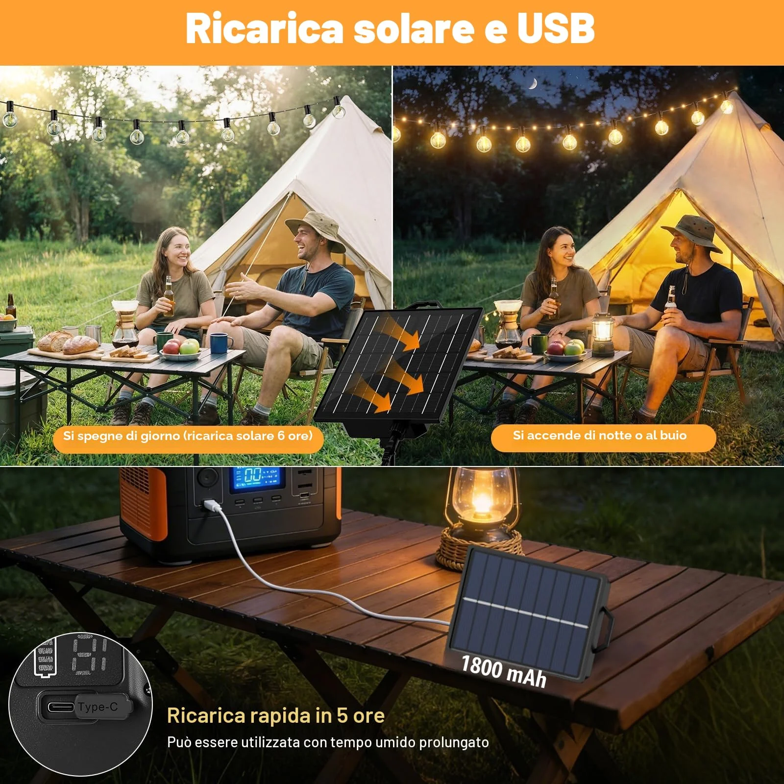 Catena Luminosa Esterno Solare 12M 14+1 G40 Lampadine LED Luci Solari per Esterni 19 Modalità Impermeabile Luci Solari Esterno con 26 LED per Giardino Terrazze Campeggio Patio Gazebo Matrimonio Feste