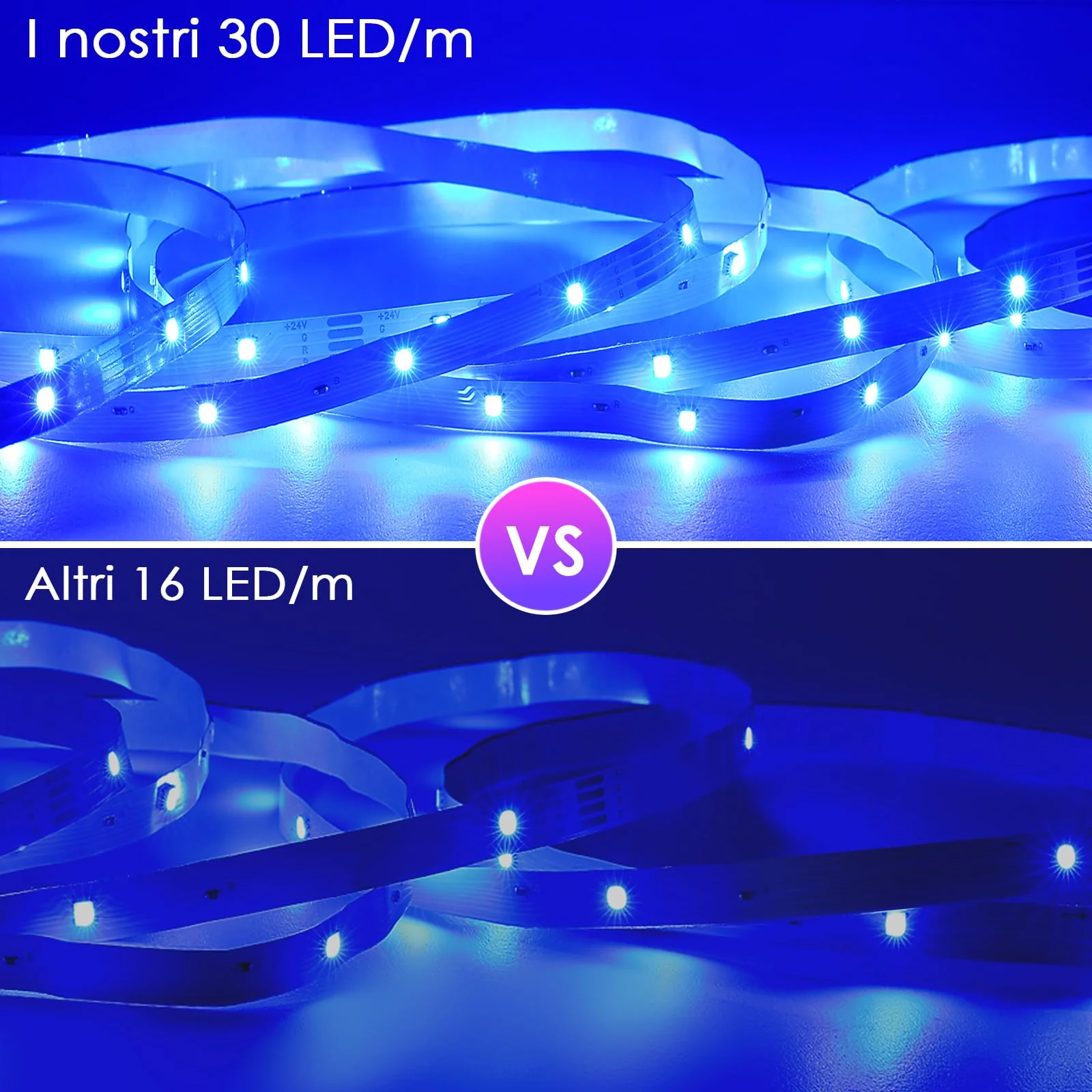 HOVVIDA Striscia LED 20m WiFi, Compatibile con Alexa e Google Home, 30 LED/metro, 2x10m, Luci RGB 24V 600 LED, APP e telecomando, modalità musica, LED per stanza, cucina, camera da letto, fest