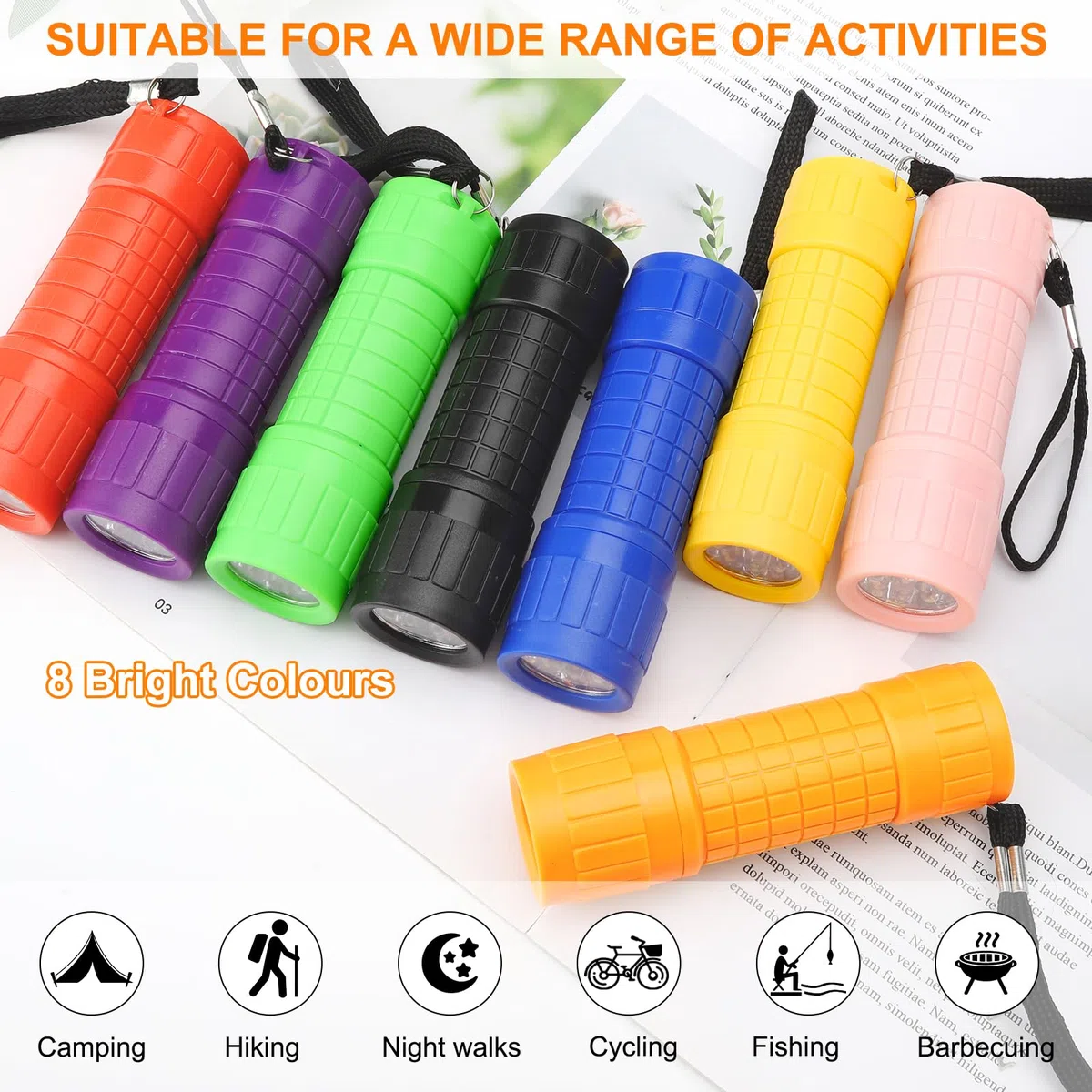 8 Mini Torce Elettriche per Bambini a Partire dai 3 Anni - Set con Batterie per Campeggio e Attività all'Aria Aperta