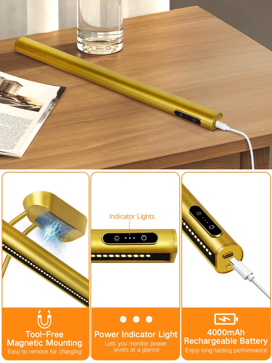 OUTON 40cm Luce LED per Specchio Senza Fili con Telecomando & Touch, Batteria Ricaricabile, Dimmerabile 3-Colore, 4000mAh USB-C, Lampada da Parete per Illuminazione Artistica, Specchio e Armadio – Oro