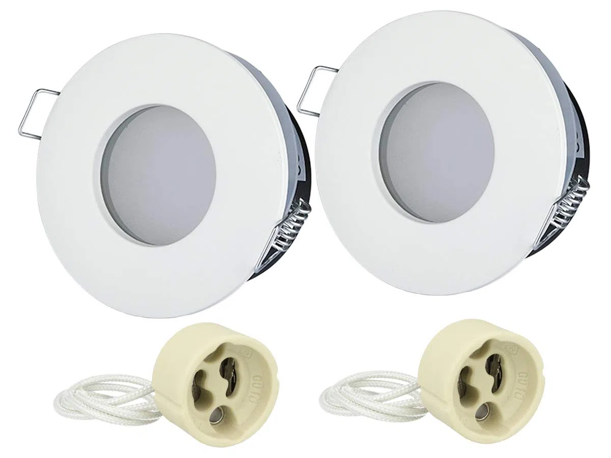 LEDLUX 2 Pezzi Porta Faretto Impermeabile, Porta Faretti da Incasso GU10 MR16, IP54 Per Luci Incasso Da Bagno e Esterno (Rotondo, Bianco)