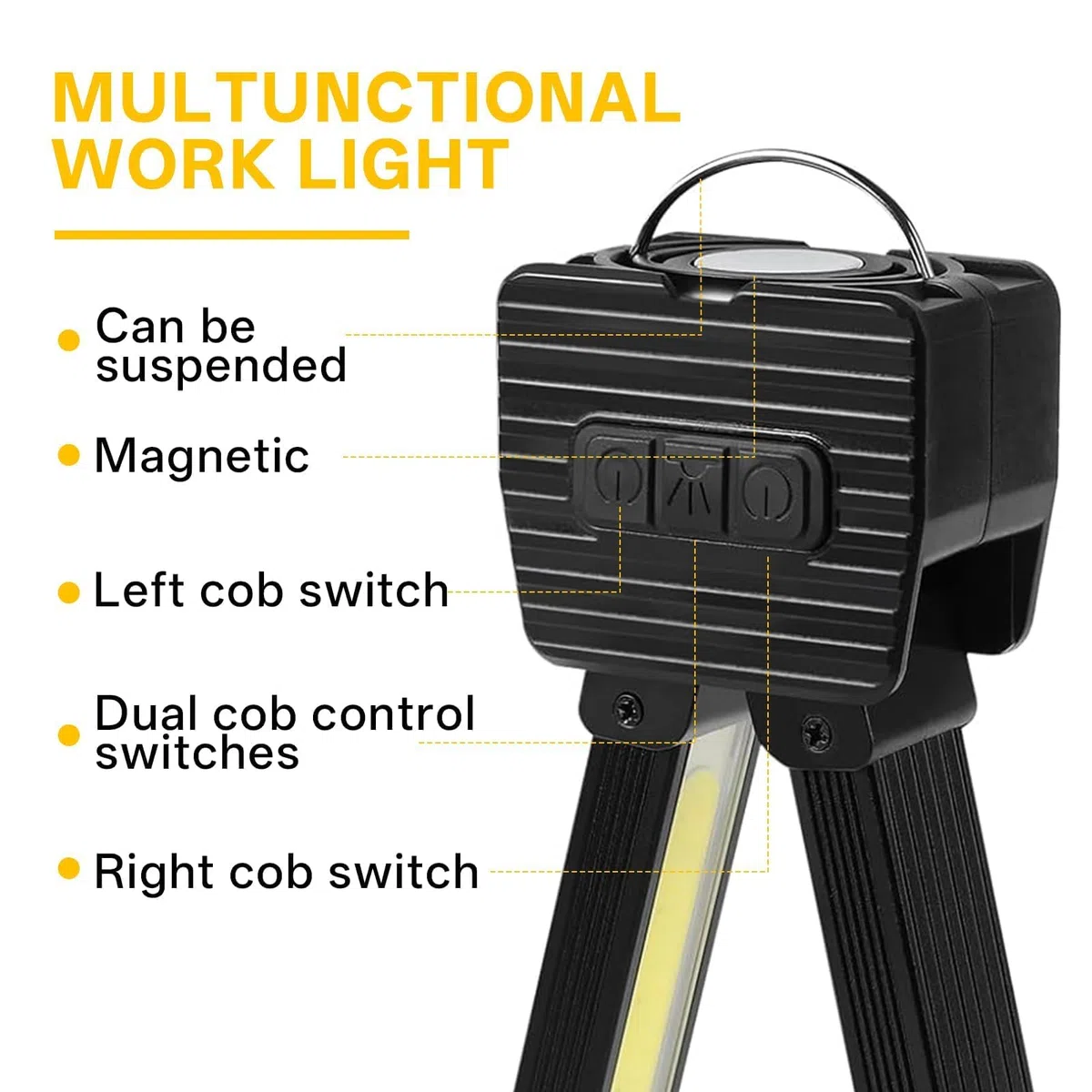 Lampada da palestra per pose, lampada da posa magnetica per palestra, lampada portatile con dimmer, luce da lavoro con rotazione di 180 gradi, per riparazioni auto, campeggio e emergenze