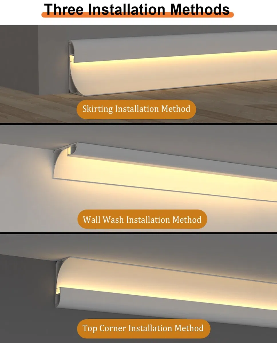 Listello per battiscopa per interni, copertura multiuso per pavimento/parete, 11 m, kit di sistema di illuminazione a soffitto senza barra LED