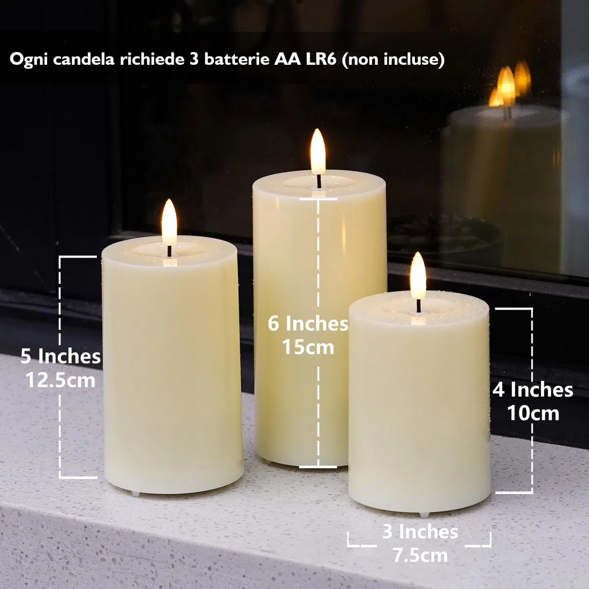 Rhytsing 3 Candele a LED da esterno IP44 con telecomando, candele resistenti all'acqua con timer per festa, giardino, balcone e patio, H 10/12,5/15 cm